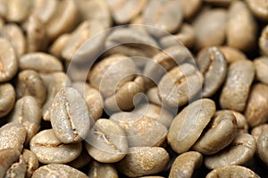 Raw orÂ unroasted or green coffee beans - Macro